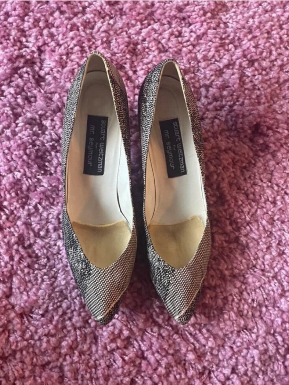 Black and grey Stuart Weizmann kitten heels